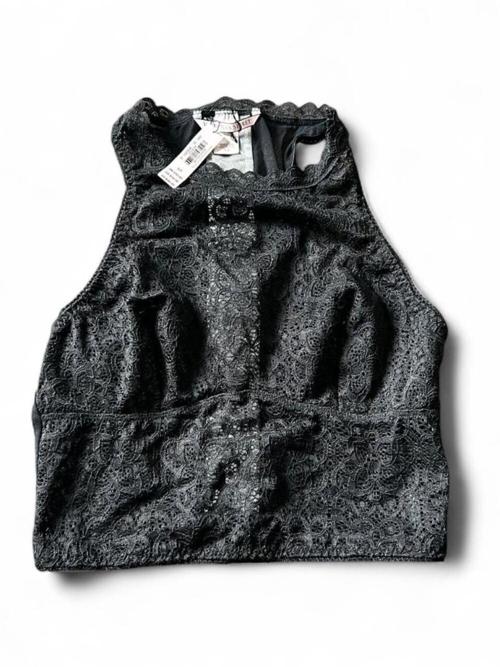 black lace Lacey halter top with mesh detail goth festival Size small